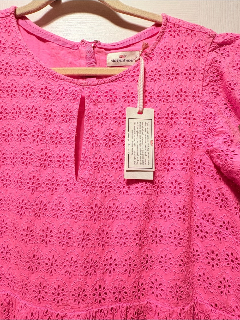 Vineyard Vines Bright Pink Eyelet Ruffle-Hem Lined Dress Size 16 - Picture 3 of 10